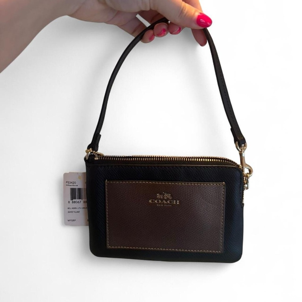 Coach Black Wristlet with Brown Front Pocket